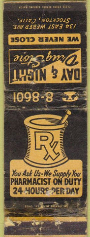 Matchbook Cover - Day  and  Night Drug Stockton CA POOR