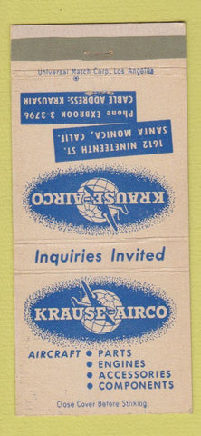 Matchbook Cover - Krause Airco Santa Monica CA airplane parts 30 Strike