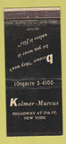 Matchbook Cover Kolmer Marcus Glen Guard Clothes New York City 21 Strike Feature