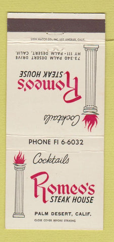 Matchbook Cover - Romeo's Steak House Palm Desert CA 30 Strike