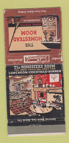 Matchbook Cover - Homestead Room Hotel Custer Galesburg IL WORN 30 Strike