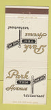 Matchbook Cover - Park Avenue Restaurant New York City 30 Strike