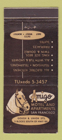 Matchbook Cover - Amigo Motel Apartments San Francisco CA 21 Strike Feature
