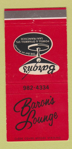Matchbook Cover - Baron's Lounge San Francisco CA 30 Strike