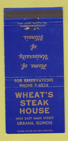 Matchbook Cover - Wheat's Steak House Urbana IL 30 Strike