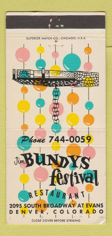 Matchbook Cover - Bundys Festival Restaurant Denver Colorado 30 Strike