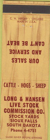 Matchbook Cover - Long Hansen Live Stock Commission Sioux Falls SD
