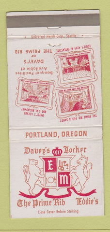 Matchbook Cover - Davey's Locker Prime Rib Eddie's Portland OR 30 Strike