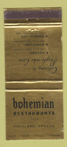 Matchbook Cover - Bohemian Restaurants Portland OR WEAR 30 Stick