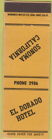 Matchbook Cover - El Dorado Hotel Sonoma CA orange