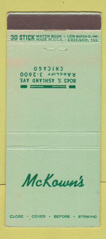 Matchbook Cover - McKown's Chicago IL restaurant 30 Stick