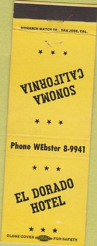 Matchbook Cover - El Dorado Hotel Sonoma CA yellow