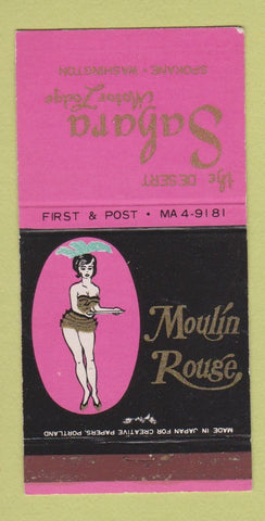 Matchbook Cover - Sahara Motor Lodge Spokane WA girlie Moulin Rouge 30 Strike
