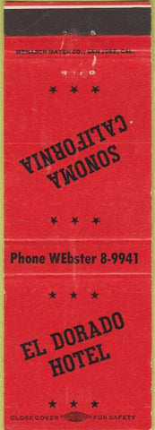 Matchbook Cover - El Dorado Hotel Sonoma CA red