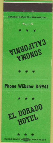 Matchbook Cover - El Dorado Hotel Sonoma CA green