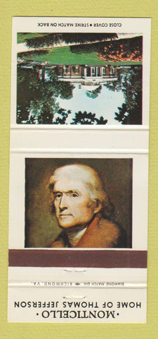 Matchbook Cover - Monticello Thomas Jefferson Charlottesville VA 30 Strike
