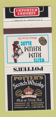 Matchbook Cover - Potter's Scotch Whiskey White Rum Blanc 30 Strike