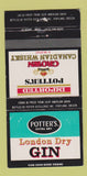 Matchbook Cover - Potter's Scotch Whiskey London Dry Gin Portland OR 30 Strike