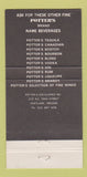 Matchbook Cover - Potter's Scotch Whiskey London Dry Gin Portland OR 30 Strike