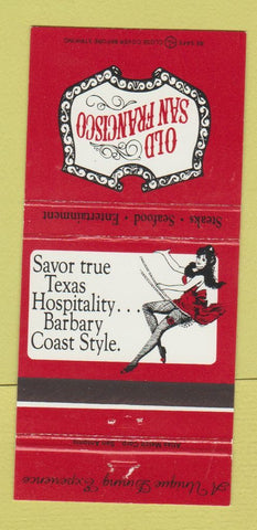 Matchbook Cover - Old San Francisco Steak girlie Houston Dallas TX 30 Strike