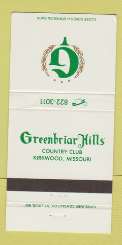 Matchbook Cover - Greenbriar Hills Country Club Kirkwood MO 30 Strike