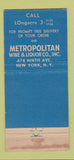Matchbook Cover - Metropolitan Wine Liquor New York City 30 Stick