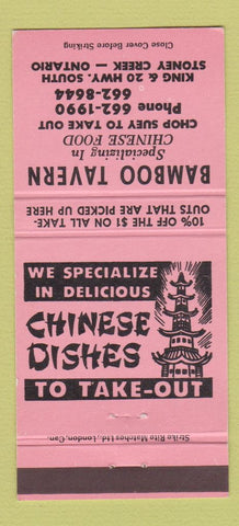 Matchbook Cover - Bamboo Tavern Chinese Restaurant Stoney Creek ON 30 Strike