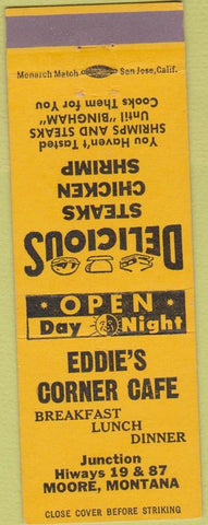 Matchbook Cover - Eddie's Corner Cafe Moore MT