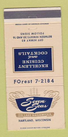 Matchbook Cover - Seven Seas Restaurant Hartland WI 30 Strike