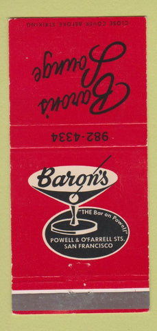 Matchbook Cover - Baron's Lounge San Francisco CA 30 Strike