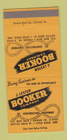Matchbook Cover J Lester Booker Construction Equipment Little Rock AR 30 Strike