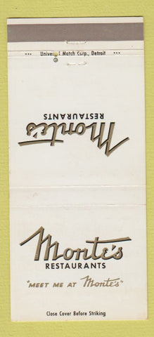 Matchbook Cover - Monte's Restaurants Detroit MI Indianapolis IN 30 Strike
