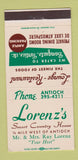 Matchbook Cover - Lorenz's Restaurant Antioch IL 30 Strike