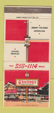 Matchbook Cover - Sterling's Restaurant Sunland CA WEAR 30 Strike