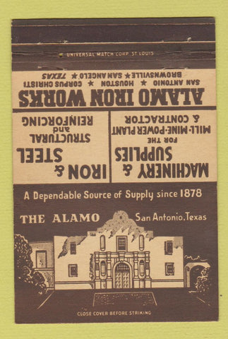 Matchbook Cover - Alamo Iron Works San Antonio Houston TX 40 Strike