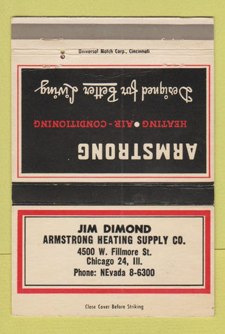 Matchbook Cover - Armstrong Heating A/C Jim Diamond Chicago IL 40 Strike