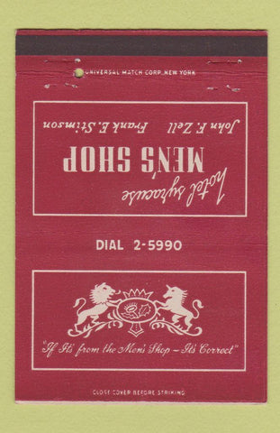 Matchbook Cover - Hotel Syracuse Men's Shop NY 40 Strike