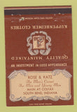 Matchbook Cover - Kuppenheimer Men's Clothes Rose Katz South Bend IN 40 Strike