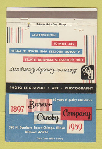 Matchbook Cover - Barnes Crosby Printing Plates Chicago IL 1959 40 Strike