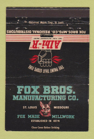 Matchbook Cover - Fox Bros Manufacturing Millwork St Louis MO 40 Strike