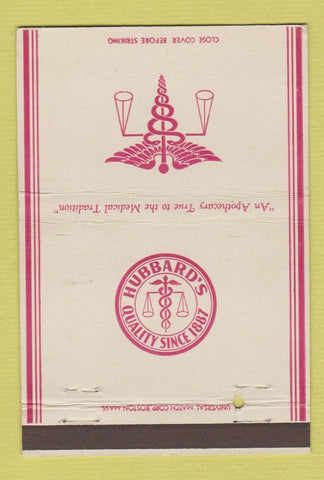 Matchbook Cover - Hubbard's Drug Store Newton MA 40 Strike