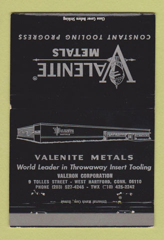 Matchbook Cover - Valentine Metals West Hartford CT 40 Strike