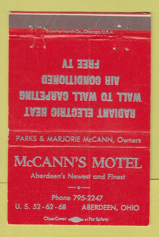 Matchbook Cover - McCann's Motel Aberdeen OH 40 Strike