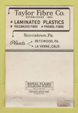 Matchbook Cover - Taylor Fulcanized Fibre Norristown PA Betzwood 40 Strike