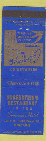 Matchbook Cover - Rubenstein's Restaurant Chicago IL Somerset Hotel WEAR