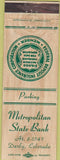 Matchbook Cover - Metropolitan State Bank Derby CO