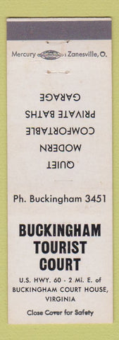 Matchbook Cover - Buckingham Tourist Court Buckingham Court House VA WHITE