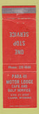 Matchbook Cover - Para Hi Motor Lodge Cafe Gulf oil gas Casper WY WEAR