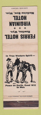 Matchbook Cover - Ferris Hotel Virginian Hotel Rawlins Medicine Bow WY WEAR