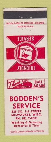 Matchbook Cover - Bodden's Mobil oil gas Milwaukee WI